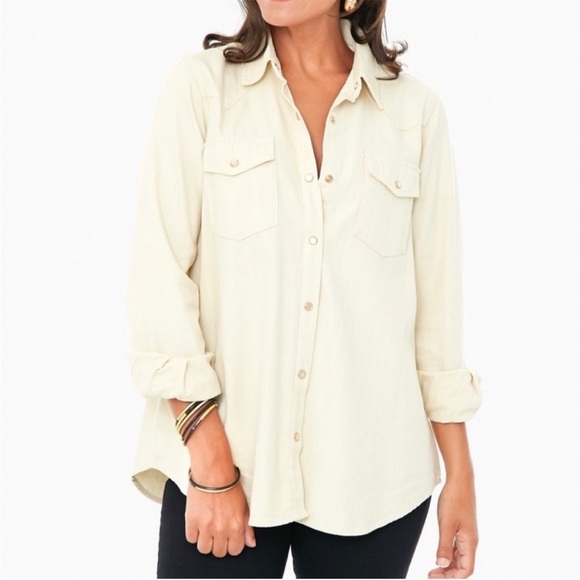 Tuckernuck Tops - TUCKERNUCK ivory steele denim button down shirt pearl snap western cotton size L